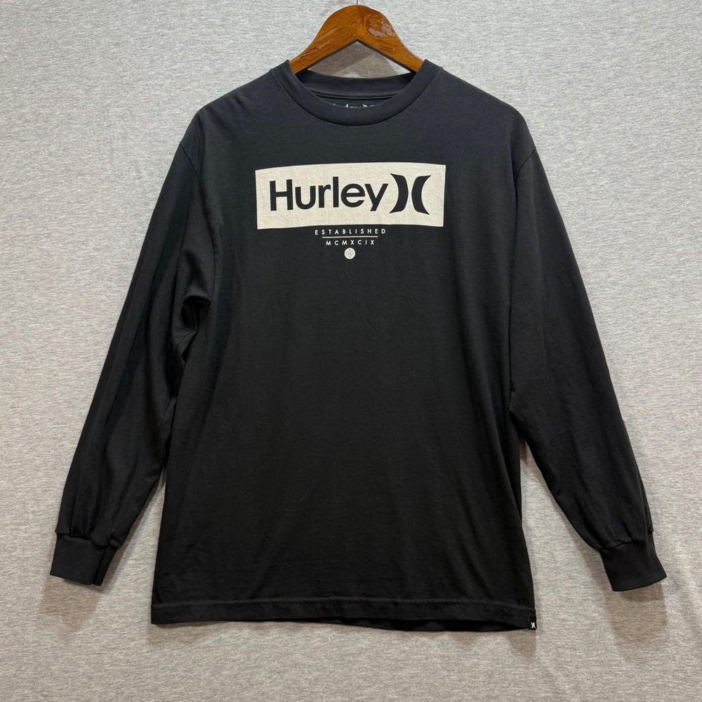 Hurley Long Sleeve T-Shirt Mens Medium Black Graphic Logo Streetwear